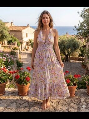 Inspired Hearts Lilac Floral Halter Maxi Dress